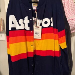 Mitchell & Ness Navy Jacket with Red and Orange Stripe